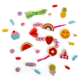 Bigjigs Toys Sada dřevěných korálků Cheerful Charms
