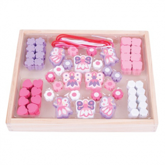 Bigjigs Toys Dřevěné navlékací korálky Víly