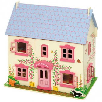 Bigjigs Toys dřevěný růžový domeček pro panenky ROZBALENO