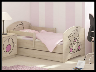 Postel 160/80 cm + matrace + rošt kočička růžová dub sonoma