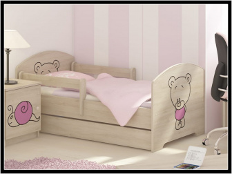 Postel 160/80 cm + matrace + rošt méďa růžový dub sonoma