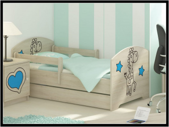 Postel 160/80 cm + matrace + rošt žirafa modrá dub sonoma